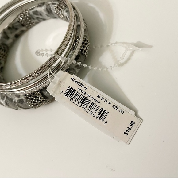 Guess Silver Tone and Grey Leopard Print Bangle Set - Picture 6 of 8